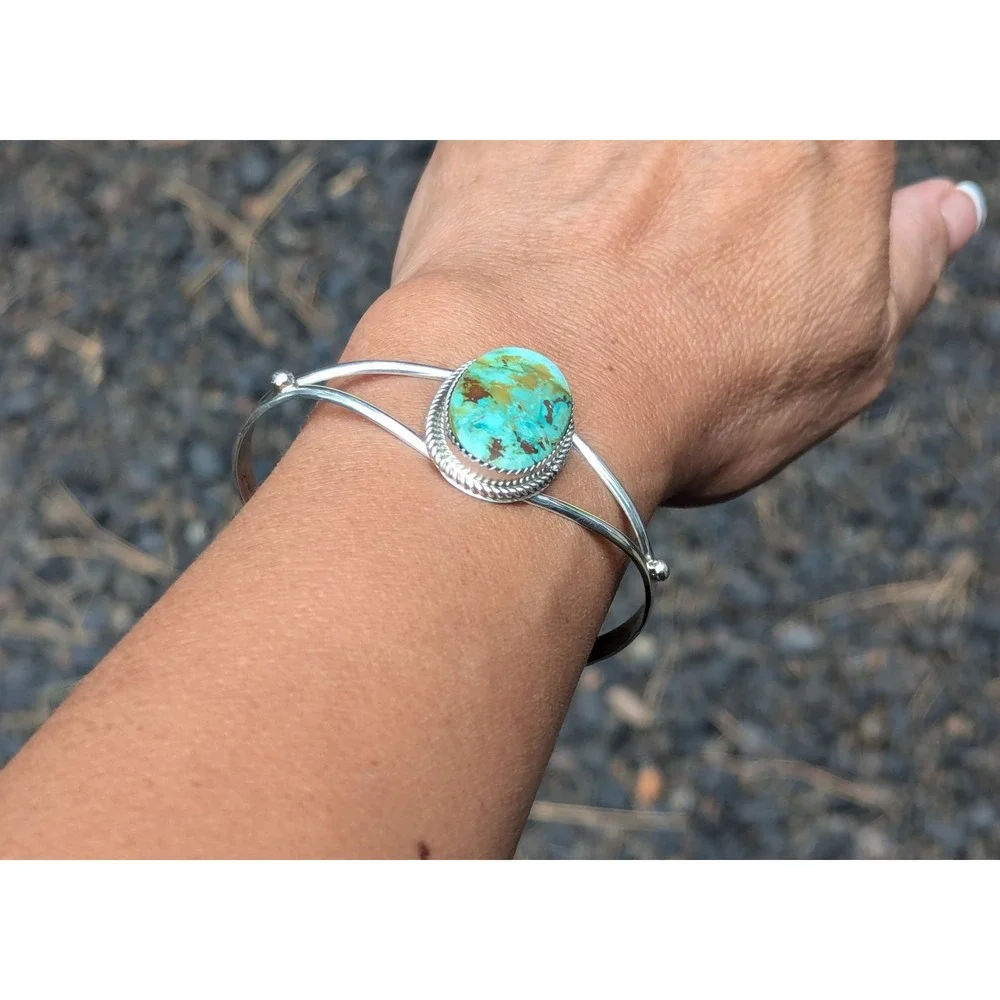 Navajo Cuff Bracelet Carico Lake Turquoise Sterling Silver Signed Size‎ 6.75 **